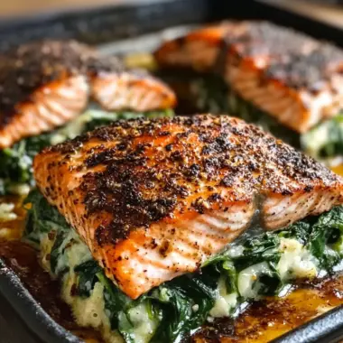 Blackened Salmon Stuffed with Spinach & Parmesan