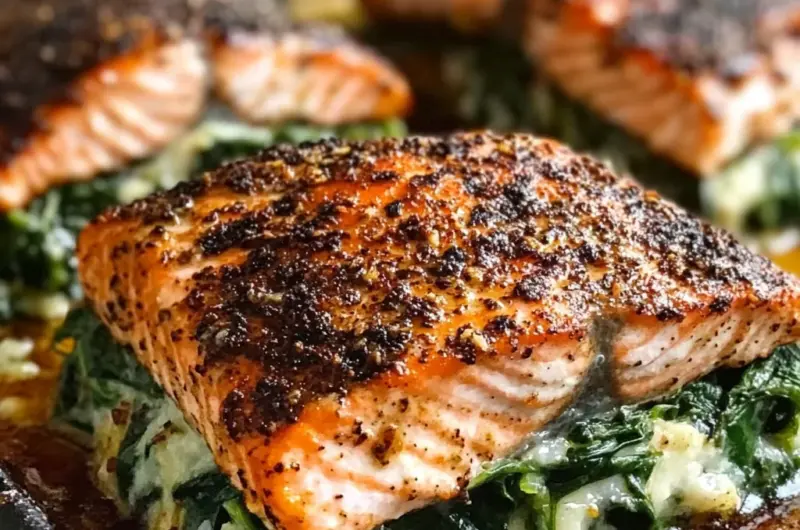 Blackened Salmon Stuffed with Spinach & Parmesan