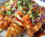 Asian Crunch Chicken Salad on Crispy Egg Roll Base