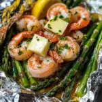 Shrimp and Asparagus Foil Packs with Garlic Lemon Butter Sauce
