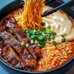 Spicy Korean Ramen with Grilled Beef & Creamy Sauce