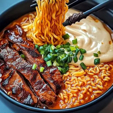 Spicy Korean Ramen with Grilled Beef & Creamy Sauce