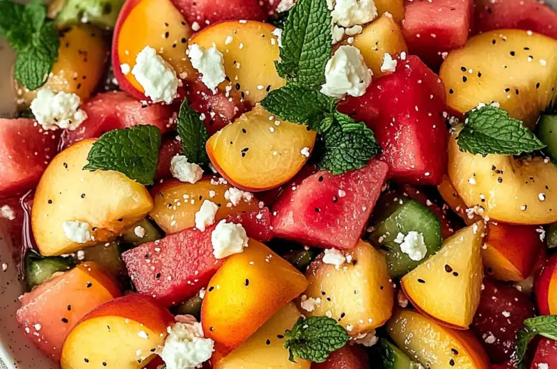 Watermelon Peach Feta Salad