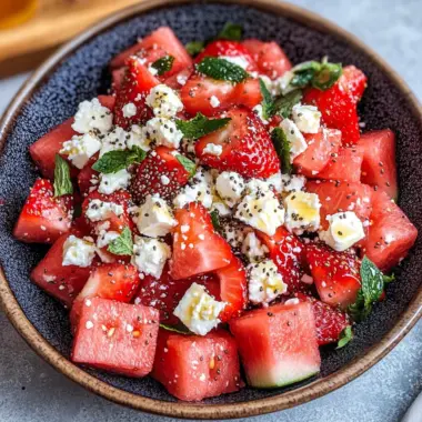 Watermelon Salad With Strawberries & Honey Lime Dressing