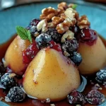 Baked Pears with Berries, Honey, Walnuts & Blue Cheese