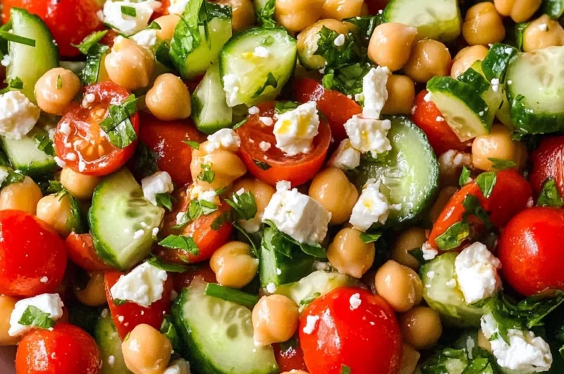 Easy Chickpea Cucumber Salad with Feta and Tomatoes