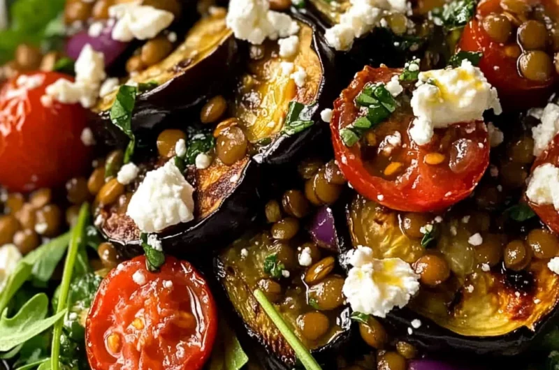 Roasted Eggplant Lentil Salad (Aubergine Salad)