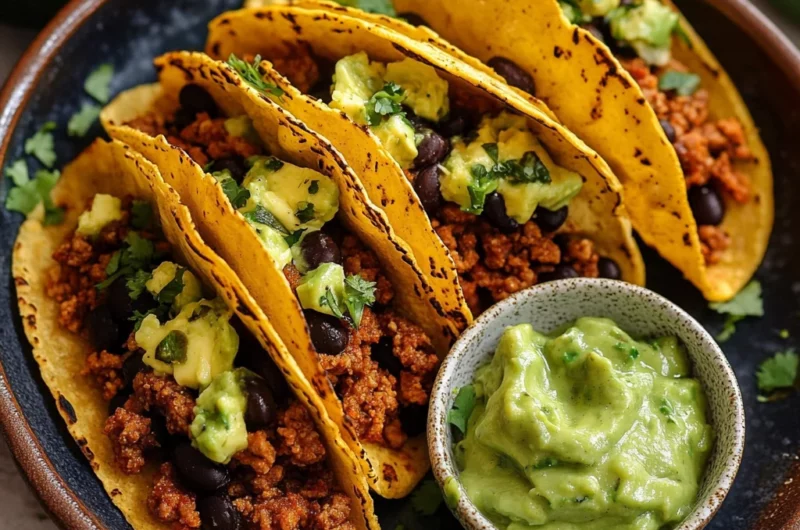 Crispy Baked Ground Turkey Tacos with Avocado Sauce