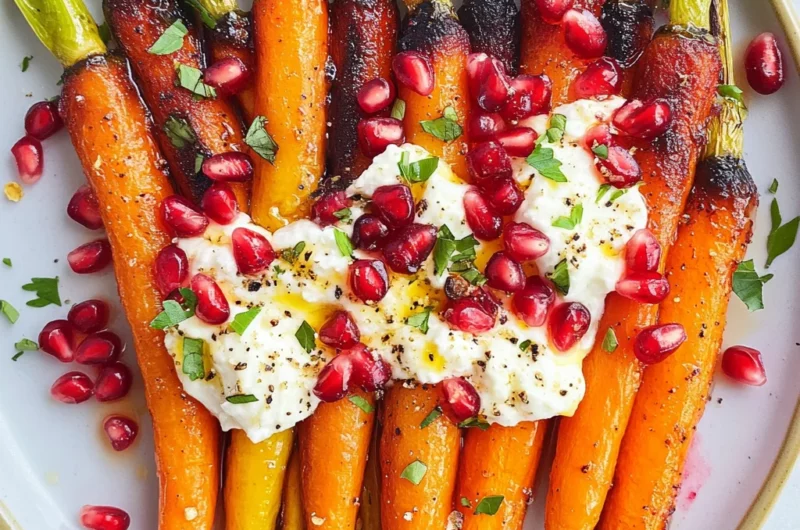Honey Roasted Rainbow Carrots with Burrata and Pomegranate