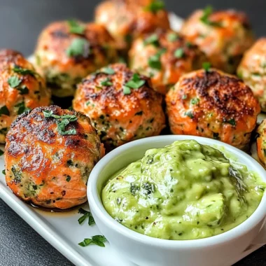 Baked Salmon Meatballs with Avocado Sauce
