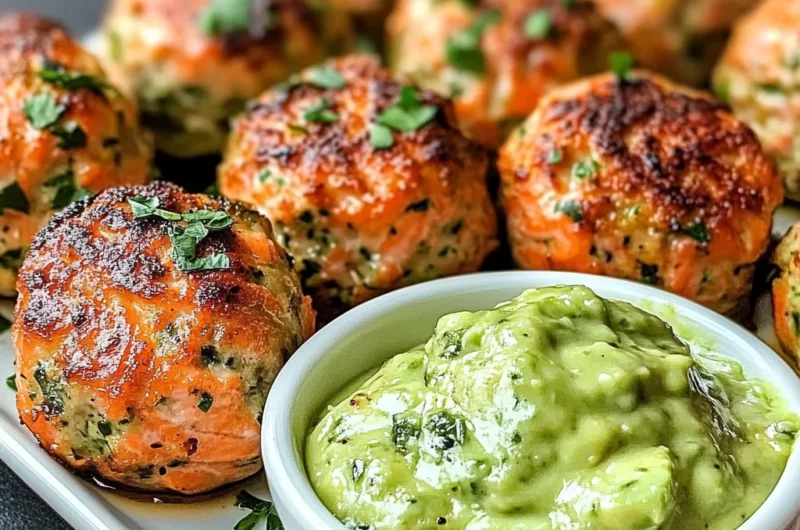 Baked Salmon Meatballs with Avocado Sauce