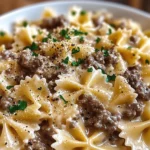 Creamy Parmesan Garlic Beef Bowtie Pasta