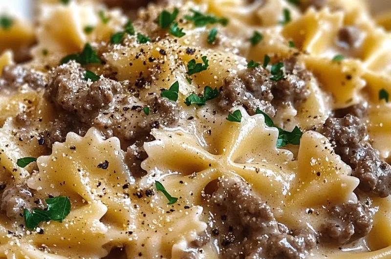 Creamy Parmesan Garlic Beef Bowtie Pasta
