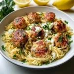 Greek Chicken Meatballs with Lemon Orzo