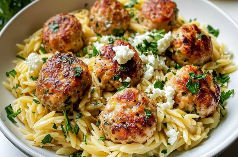 Greek Chicken Meatballs with Lemon Orzo