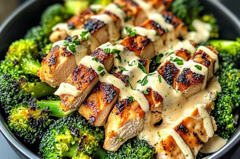Grilled Chicken & Broccoli Bowls with Creamy Garlic Sauce Recipe
