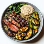 Grilled Steak Bowl with Creamy Sauce & Grilled Zucchini