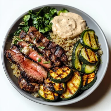 Grilled Steak Bowl with Creamy Sauce & Grilled Zucchini