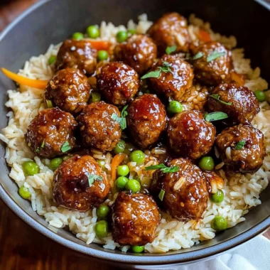 Honey Garlic Meatball Rice Bake