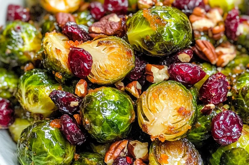 Orange Maple Glazed Brussels Sprouts with Cranberries
