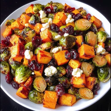 Cranberry-Glazed Roasted Butternut Squash, Brussels Sprouts, and Sweet Potato Salad