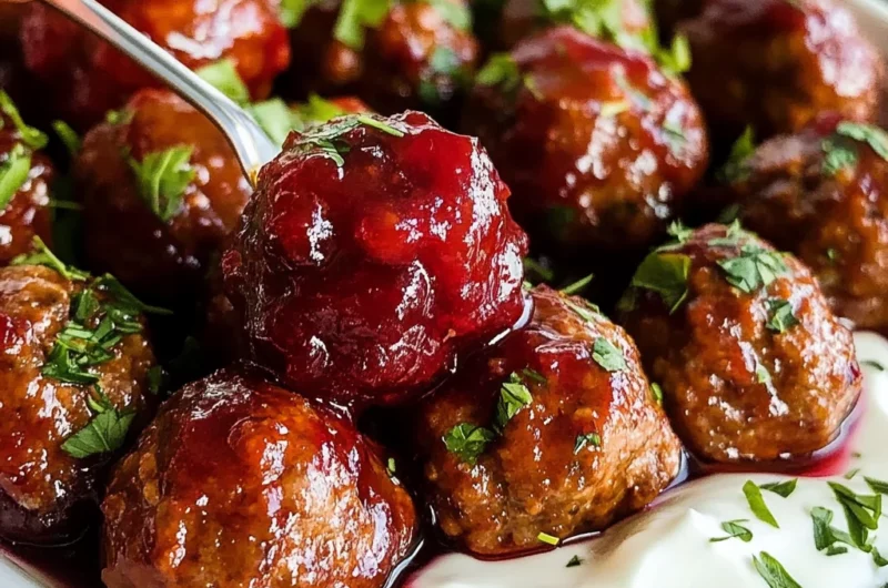 Cranberry Meatballs with Sour Cream Herb Dip