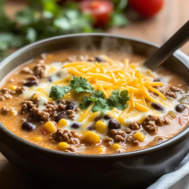 Creamy Cheesy Ground Beef Taco Soup Recipe