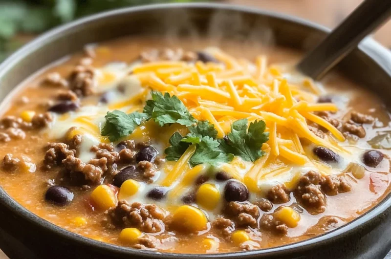 Creamy Cheesy Ground Beef Taco Soup Recipe