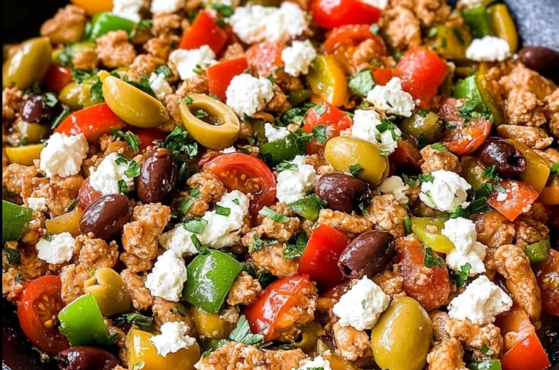 Mediterranean Keto Ground Chicken Skillet with Olives and Feta
