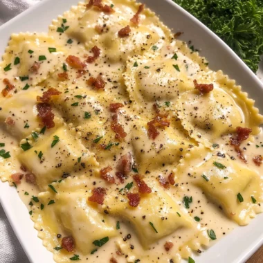 Olive Garden-Inspired Ravioli Carbonara