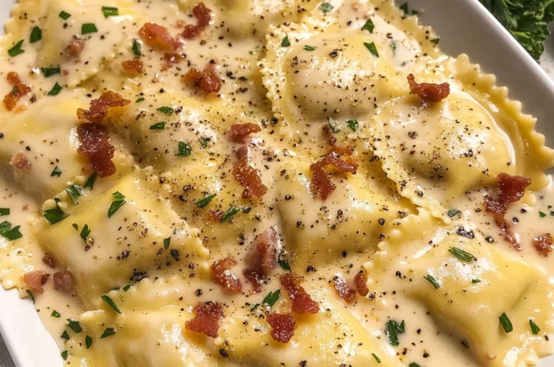 Olive Garden-Inspired Ravioli Carbonara