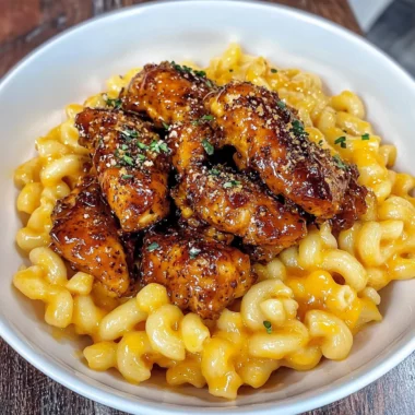 Spicy Honey Pepper Chicken with Mac and Cheese