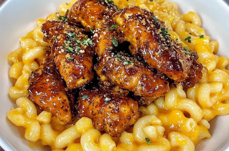 Spicy Honey Pepper Chicken with Mac and Cheese