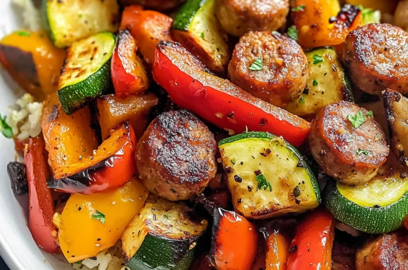 10 Minute Air Fryer Chicken Sausage and Veggies