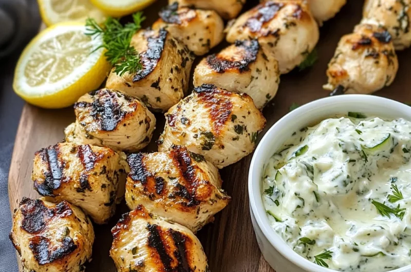 Greek Lemon Chicken Skewers with Tzatziki Sauce