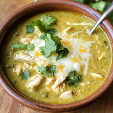 Green Chicken Enchilada Soup - Creamy and Cheesy!
