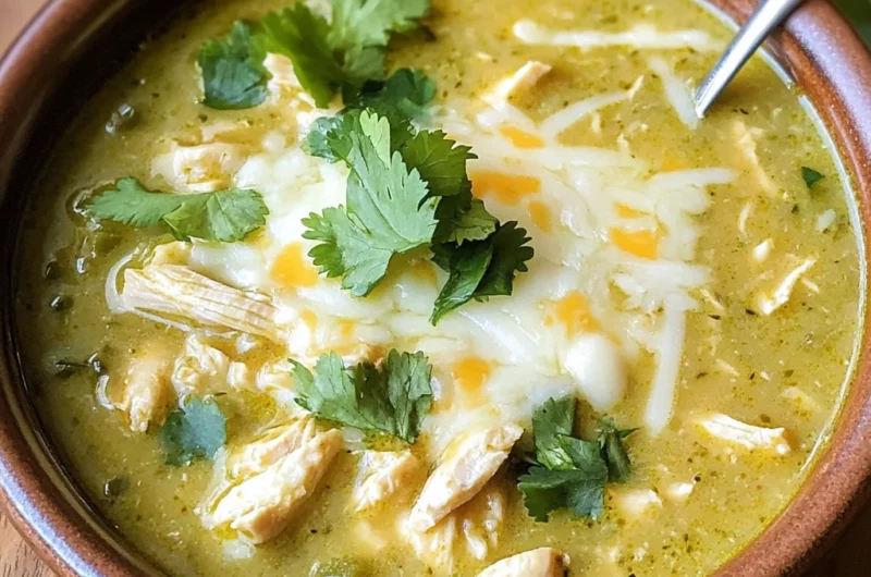 Green Chicken Enchilada Soup - Creamy and Cheesy!
