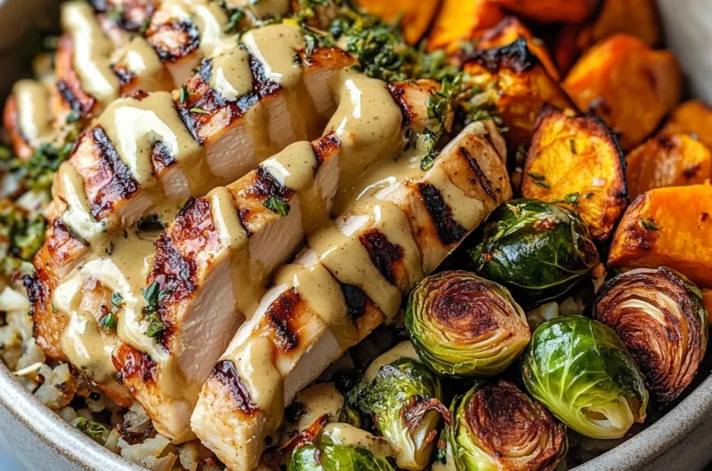 Maple Dijon Chicken & Roasted Sweet Potato Bowls