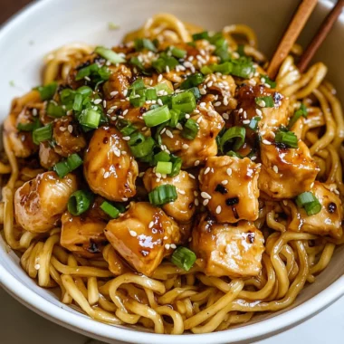 Sticky Garlic Chicken Noodles Recipe