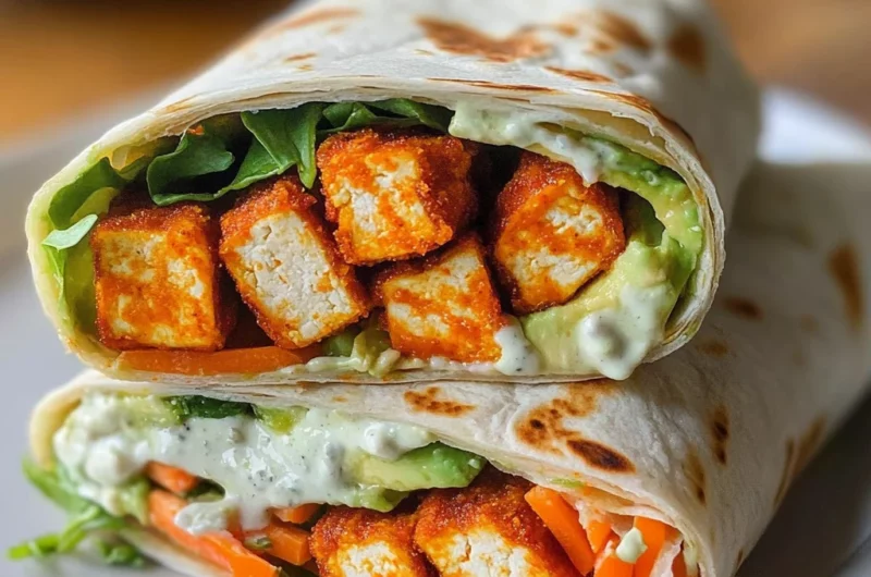 Buffalo Tofu Wrap with Easy Vegan Ranch