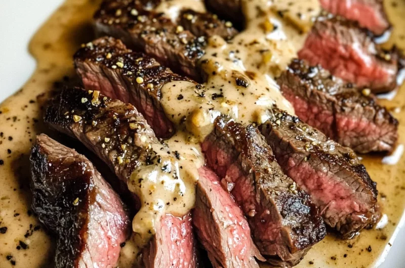 Cast Iron Bavette Steak with Whiskey Garlic Cream Sauce