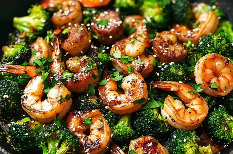 Easy Honey Garlic Shrimp and Sausage Broccoli Skillet
