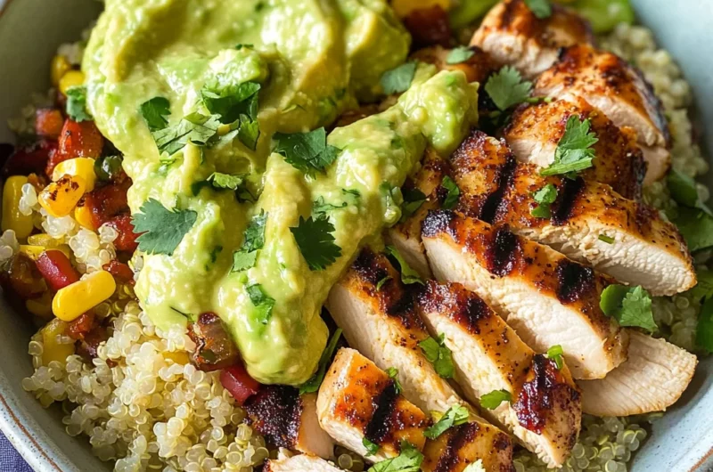 Grilled Chicken Quinoa Bowls with Avocado Sauce Delight!