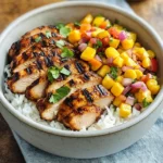 Jerk Chicken Bowls with Mango Salsa and Coconut Rice
