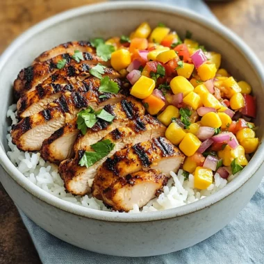 Jerk Chicken Bowls with Mango Salsa and Coconut Rice