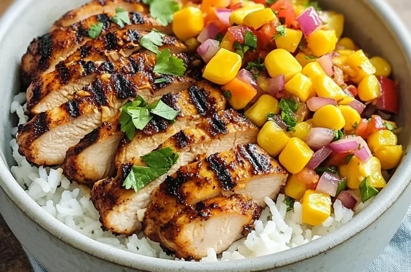 Jerk Chicken Bowls with Mango Salsa and Coconut Rice