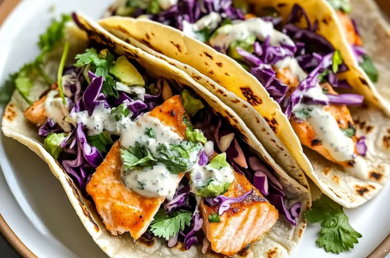 Air Fryer Salmon Tacos with Slaw
