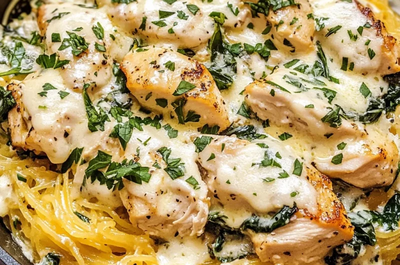 Chicken and Spinach Spaghetti Squash Alfredo