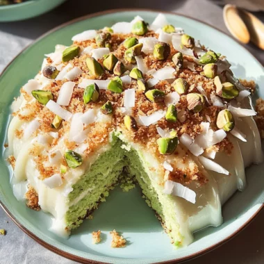 Coconut and Pistachio Pudding Cake Recipe