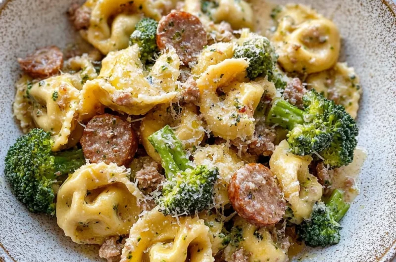 Creamy Garlic Parmesan Tortellini with Sausage and Broccoli